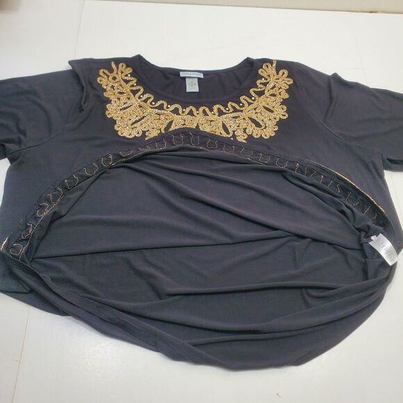 Catherine's Black Gold Embellished Trim Top  Holiday Party Women's Plus Size 2X - Picture 5 of 14